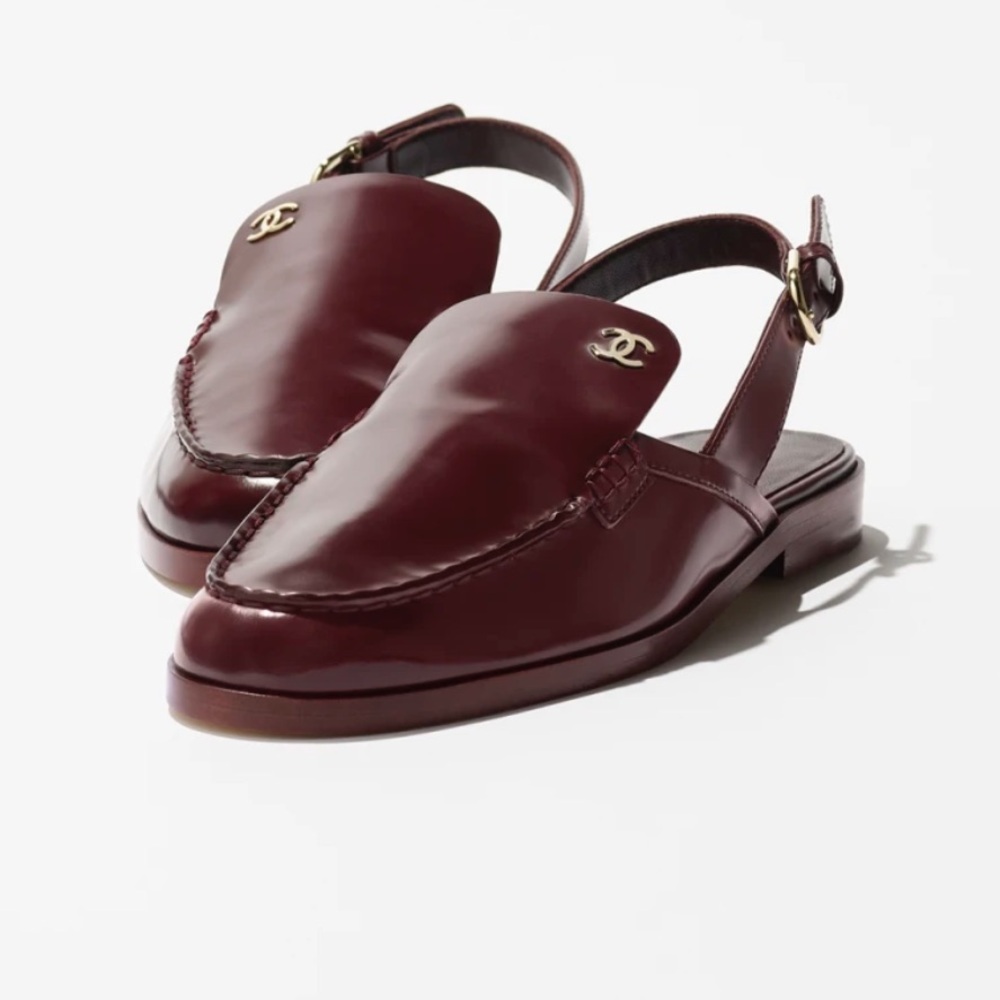 NWT CHANEL 2026 MATTHIEU BLAZY Burgundy Leather Slingback Loafers